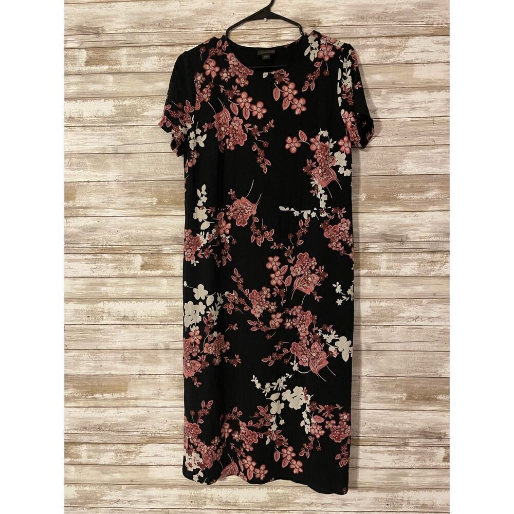 J Jill Wearever Floral Midi Pullover Floral Black Pink Stretch Pencil Dress Med​